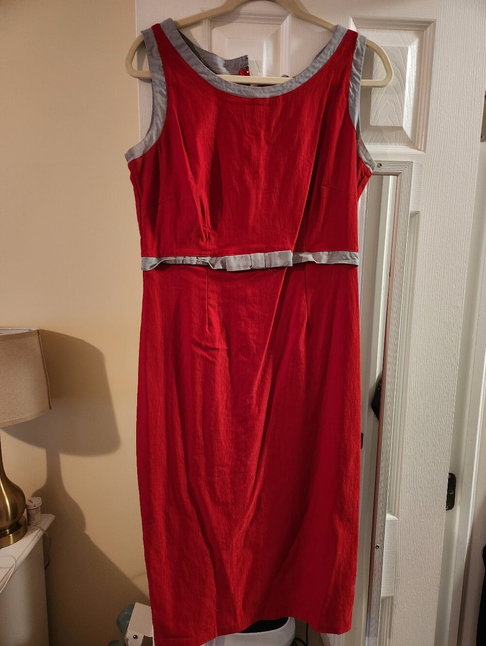 Pinup Couture Red Midi Dress with Silver Trim